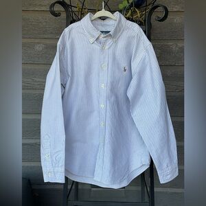 Ralph Lauren Boys White and Blue Striped Button Down Size 12